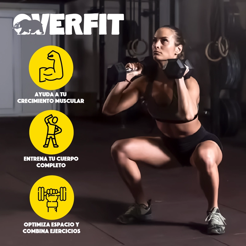MANCUERNA HEXAGONAL 10 KG ACERO Y CAUCHO OVERFIT - 4