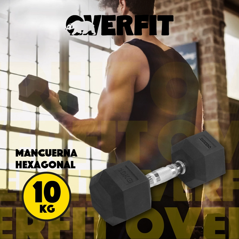 MANCUERNA HEXAGONAL 10 KG ACERO Y CAUCHO OVERFIT - 8