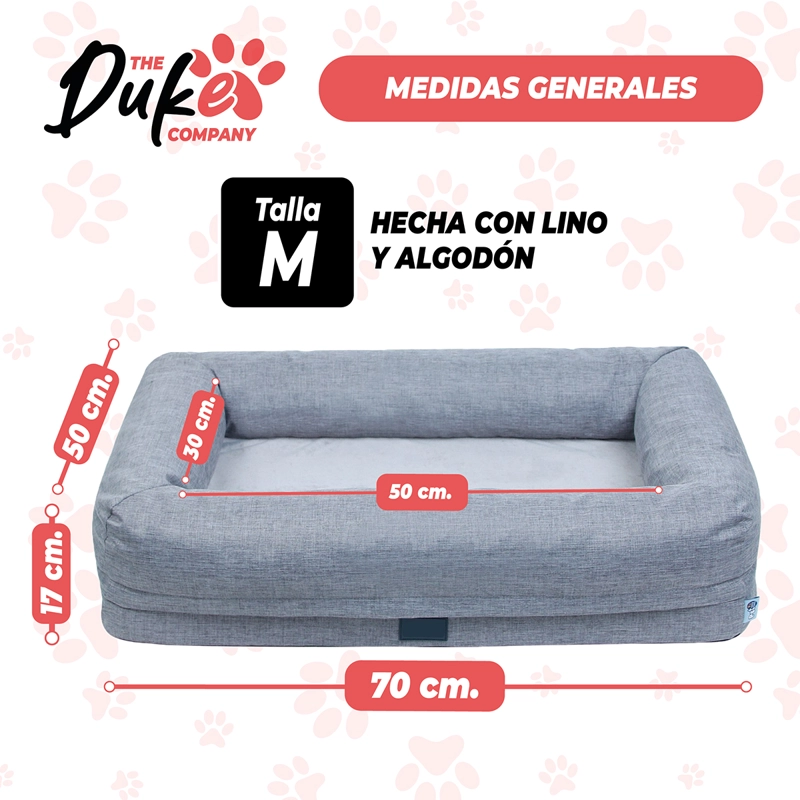 CAMA DE PERRO CUADRADA DUKE TALLA M 73 X 50 X 16 CM GRIS - 2