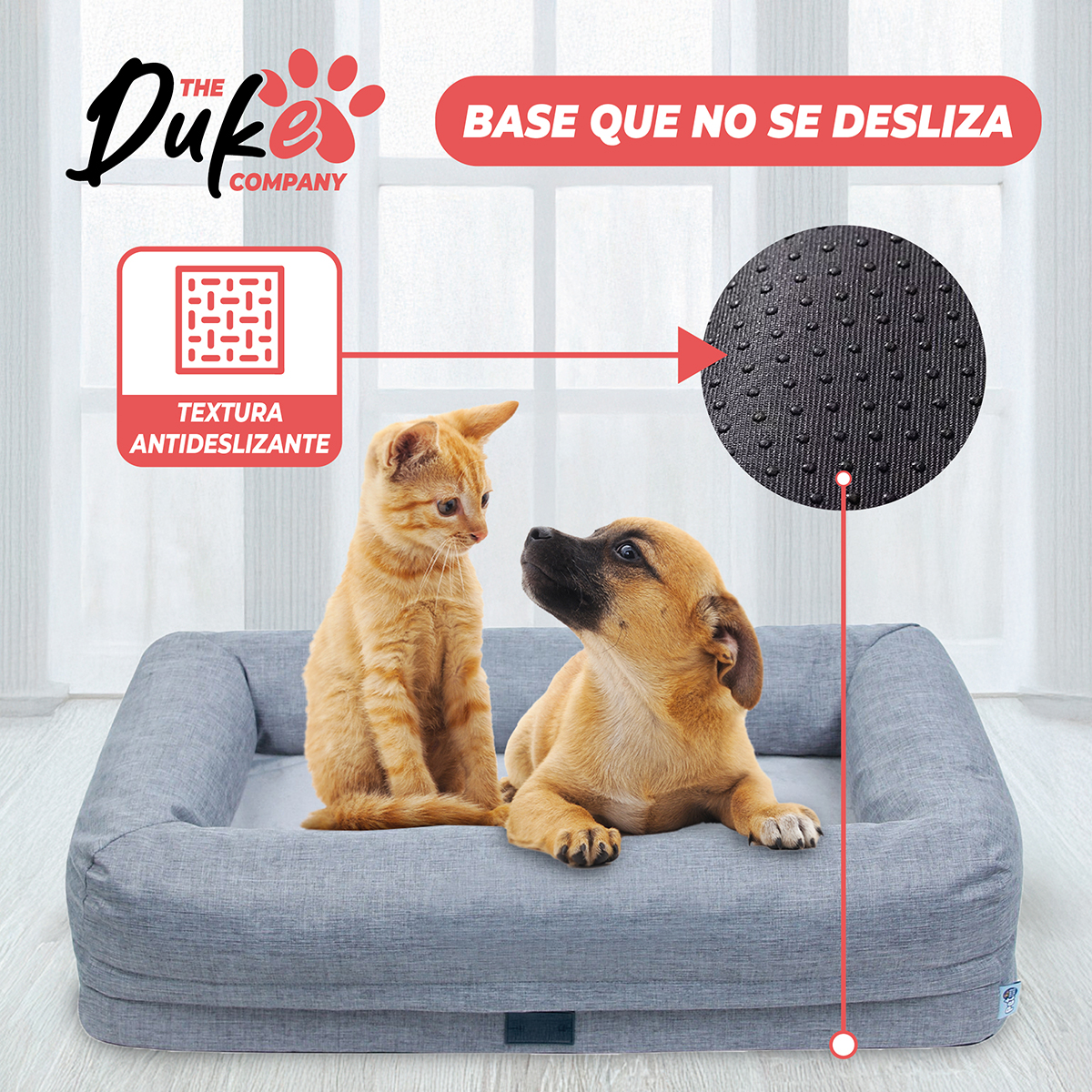 CAMA DE PERRO CUADRADA DUKE TALLA M 73 X 50 X 16 CM GRIS - 4