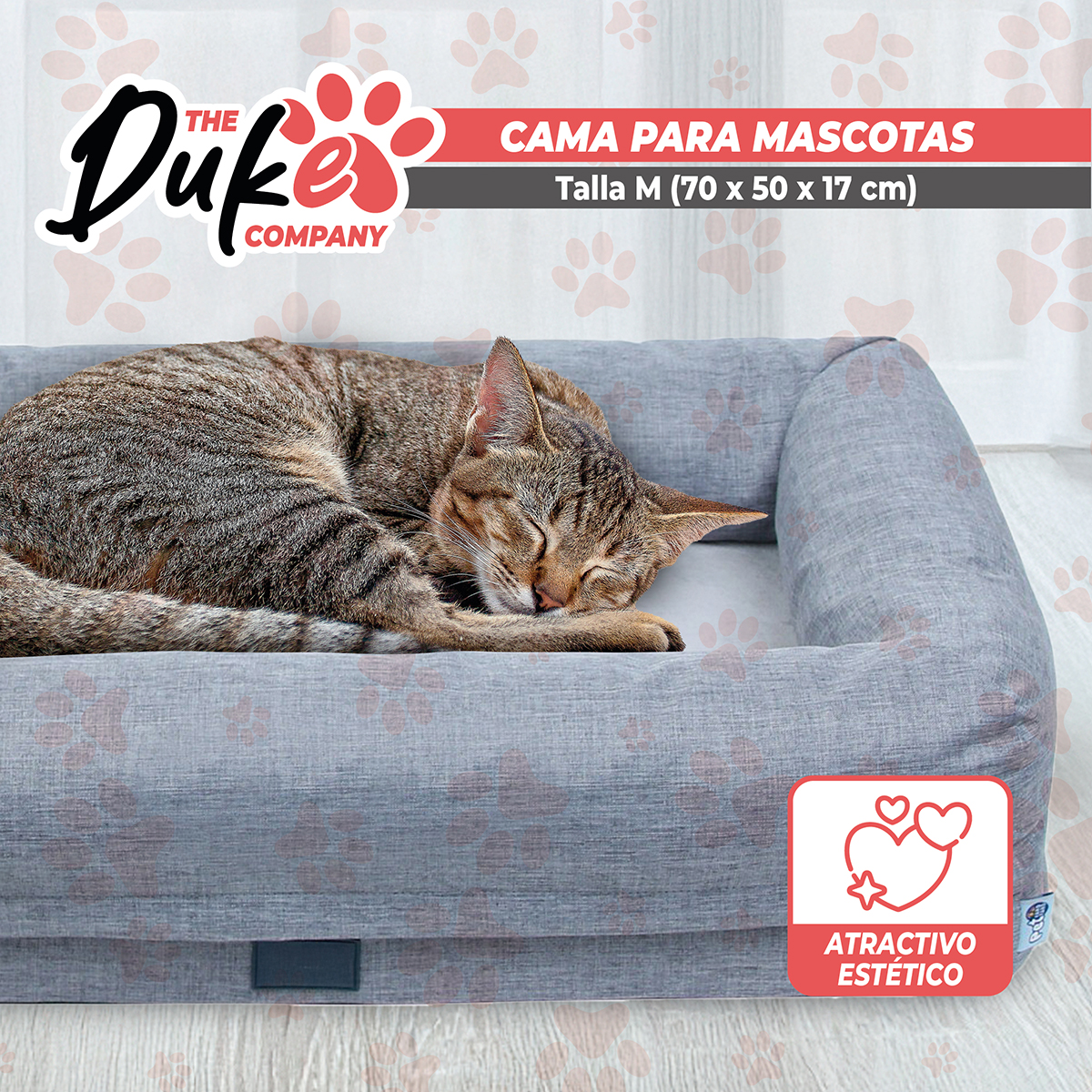 CAMA DE PERRO CUADRADA DUKE TALLA M 73 X 50 X 16 CM GRIS - 7