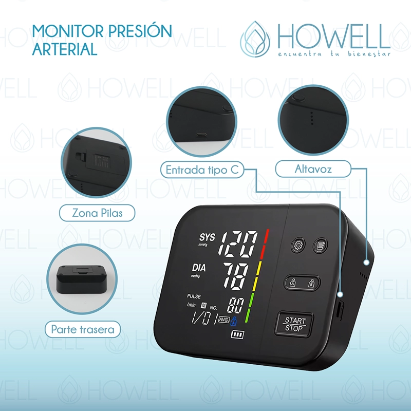 TENSIOMETRO V2 TOMA PRESION DIGITAL PRO HOWELL USB BATERIA - 2