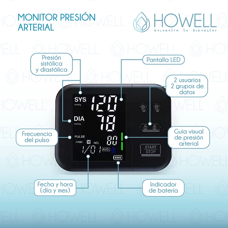 TENSIOMETRO V2 TOMA PRESION DIGITAL PRO HOWELL USB BATERIA - 3