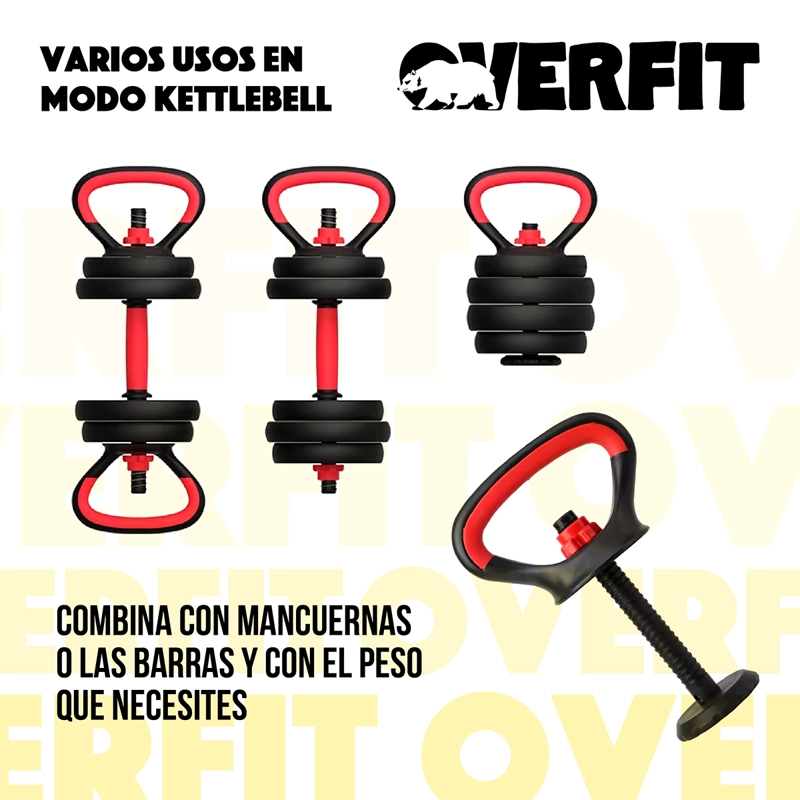 SET MANCUERNAS + BARRA + KETTLEBELL UNIBLES OVERFIT 15KG - 4