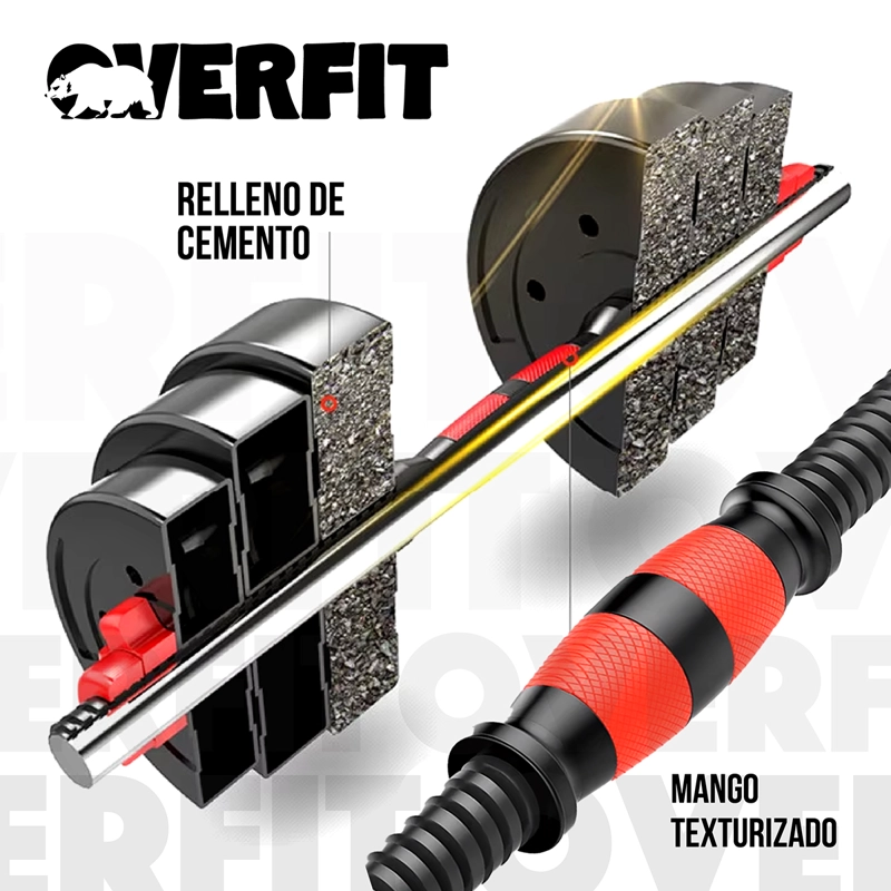 SET MANCUERNAS + BARRA + KETTLEBELL UNIBLES OVERFIT 15KG - 5