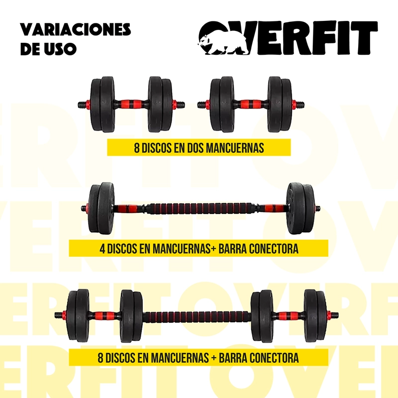 SET MANCUERNAS + BARRA + KETTLEBELL UNIBLES OVERFIT 15KG - 7