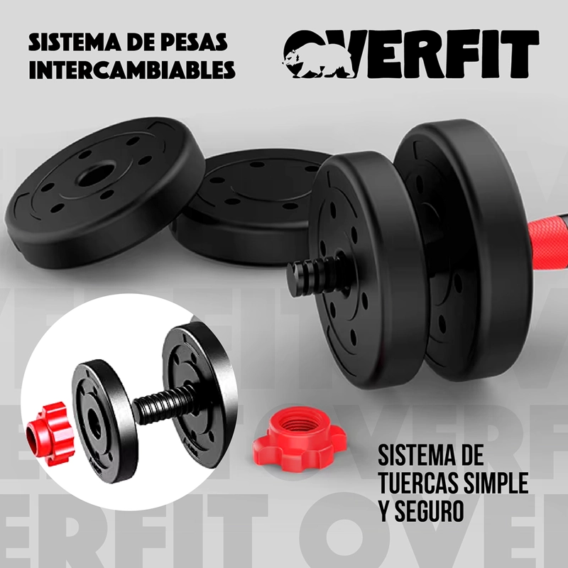 SET MANCUERNAS + BARRA + KETTLEBELL UNIBLES OVERFIT 15KG - 9