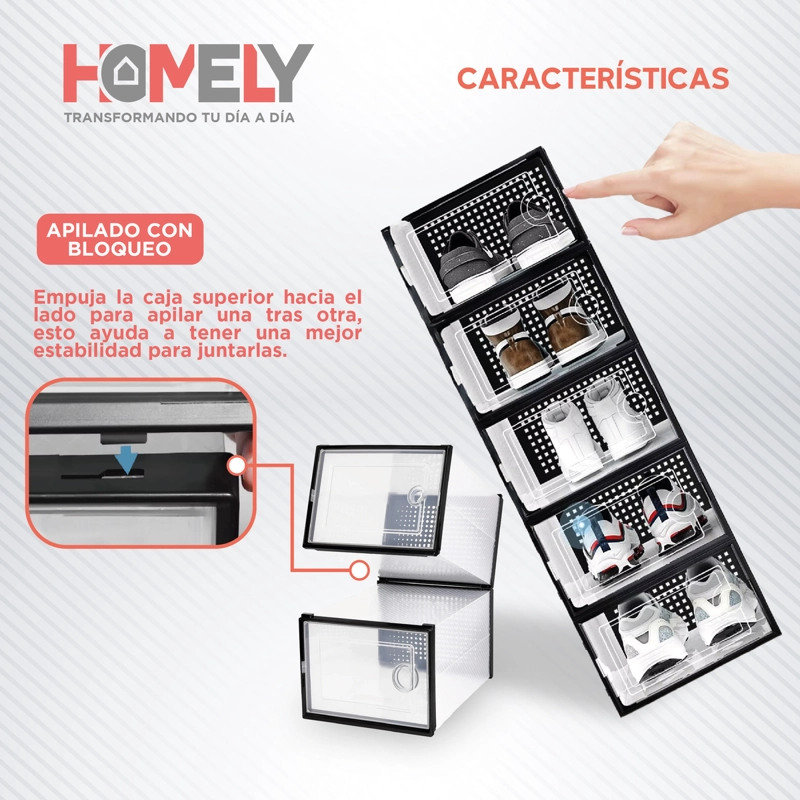 CAJA ORGANIZADOR DE ZAPATOS HOMELY ZAPATERO APILABLE SET X4 - 4