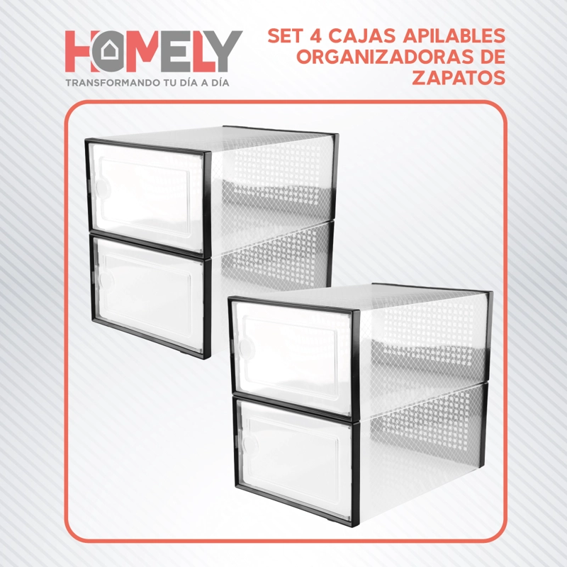 CAJA ORGANIZADOR DE ZAPATOS HOMELY ZAPATERO APILABLE SET X4 - 6
