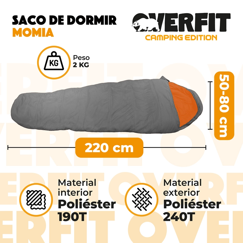 SACO DE DORMIR TERMICO 0 A 15 GRADOS MOMIA OVERFIT CAMPING - 2