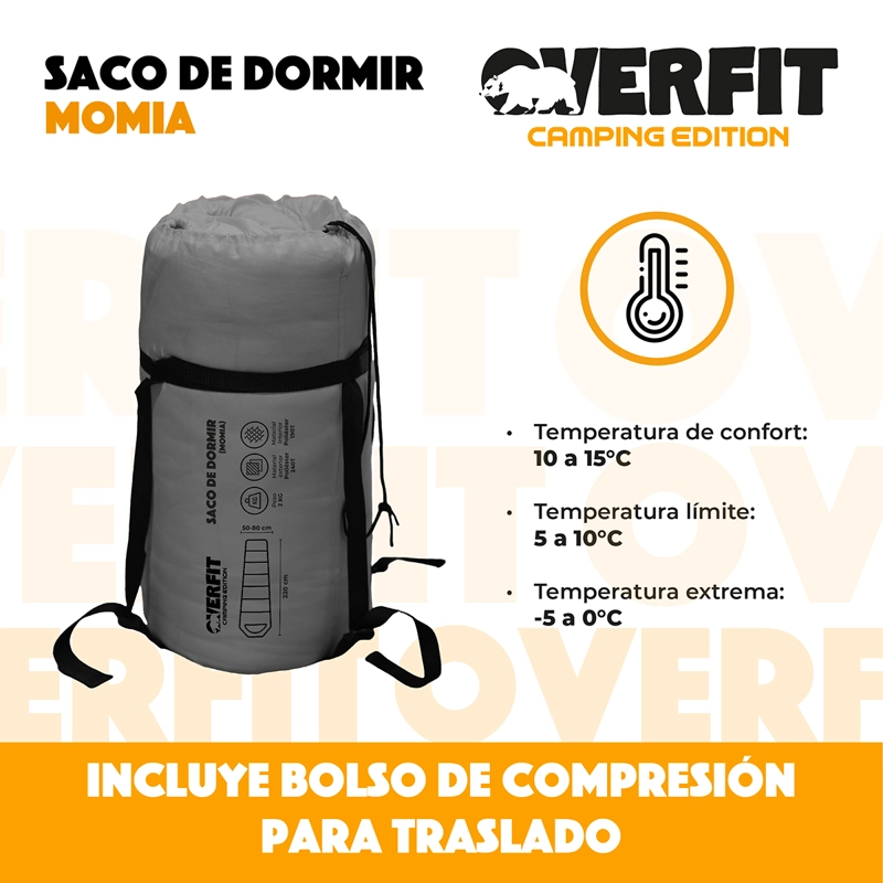 SACO DE DORMIR TERMICO 0 A 15 GRADOS MOMIA OVERFIT CAMPING - 3