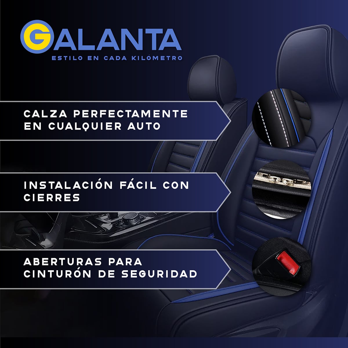 FUNDA CUBRE ASIENTO GALANTA ECO CUERO SET 5 ASIENTOS LUXURY - 4