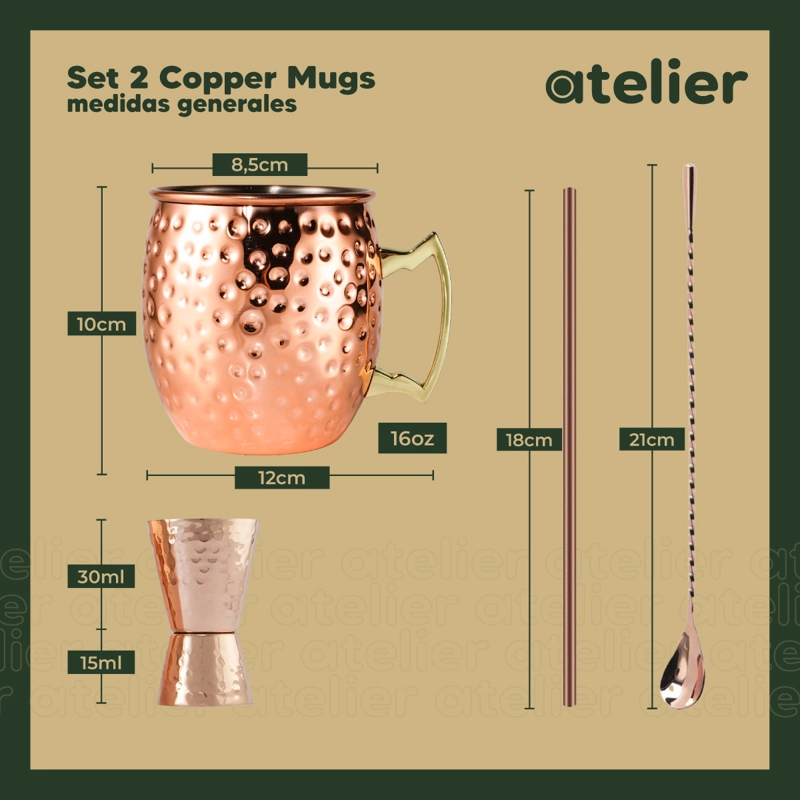 MUGS COBRE MOSCOW MULE VASOS COCTEL ATELIER 500 ML SET X2 - 2