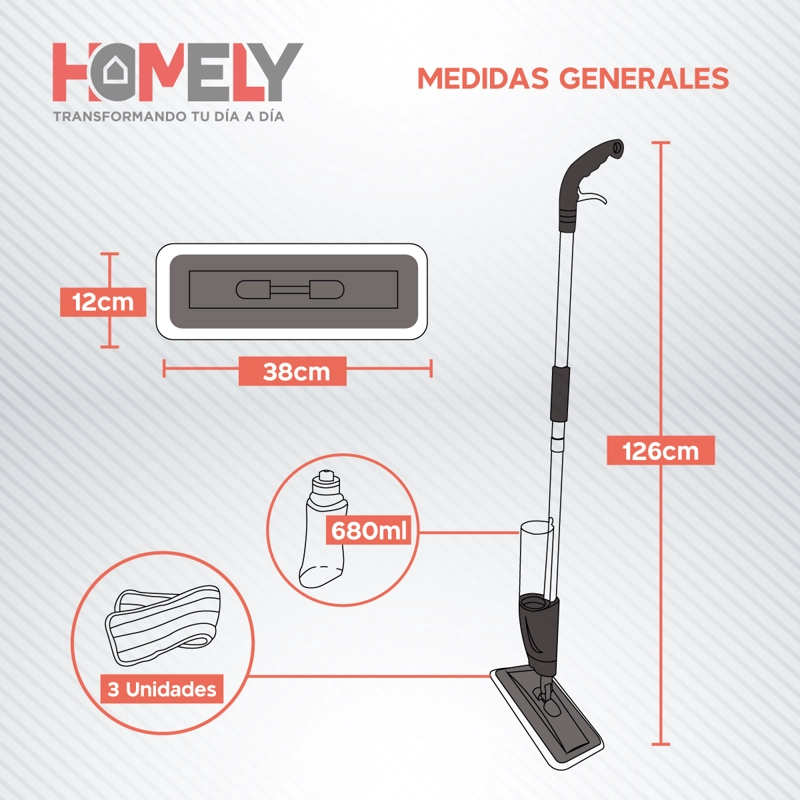 MOPA PLANA 360° SPRAY PULVERIZADOR HOMELY MICROFIBRA LAVABLE - 2