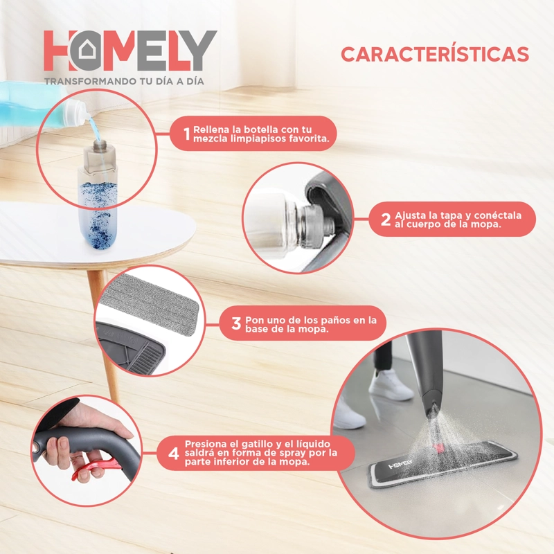MOPA PLANA 360° SPRAY PULVERIZADOR HOMELY MICROFIBRA LAVABLE - 4