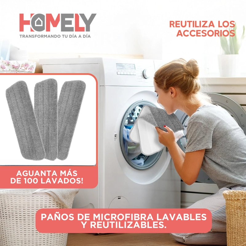 MOPA PLANA 360° SPRAY PULVERIZADOR HOMELY MICROFIBRA LAVABLE - 5