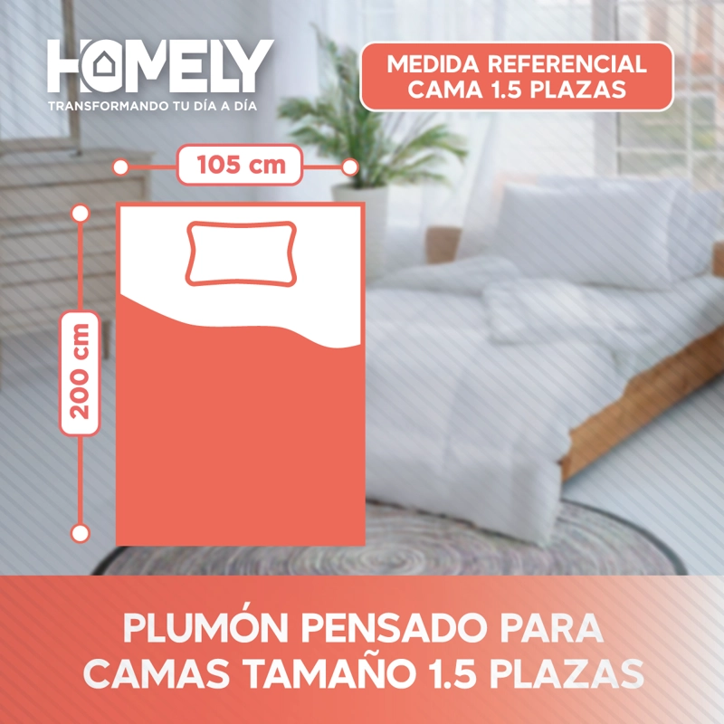 CUBRECAMA COBERTOR 1.5 PLAZAS 90% PLUMA PECHO GANSO HOMELY - 3