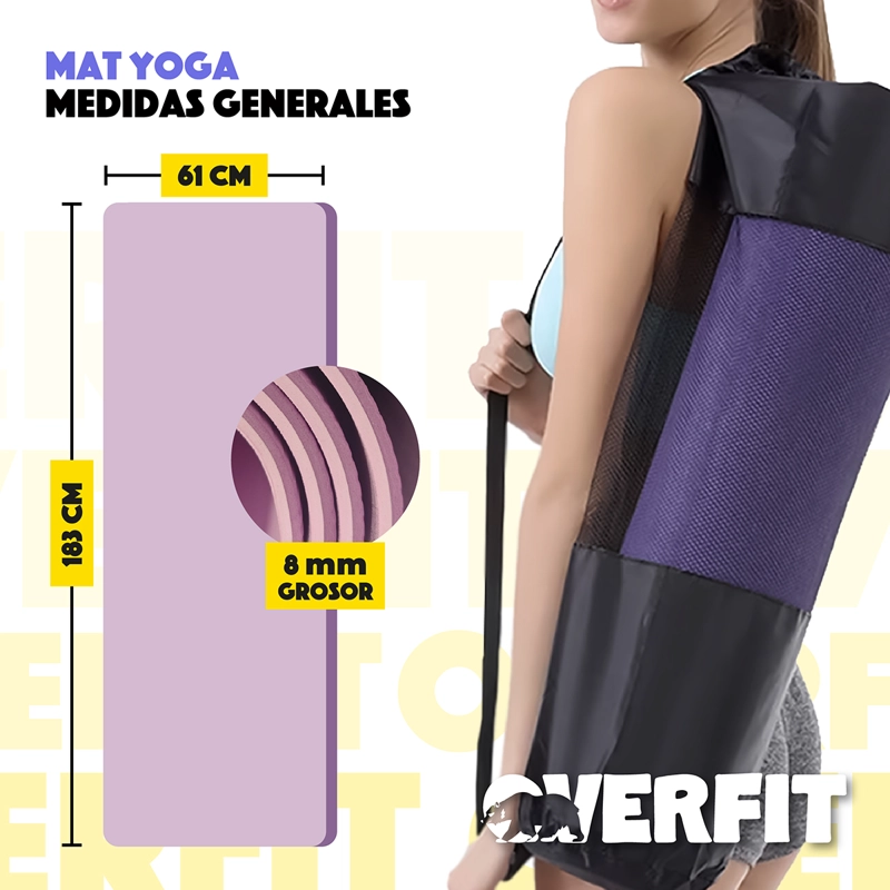 MAT YOGA TPE 8MM OVERFIT EJERCICIO ALFOMBRA CON LINEAS GUIA - 2