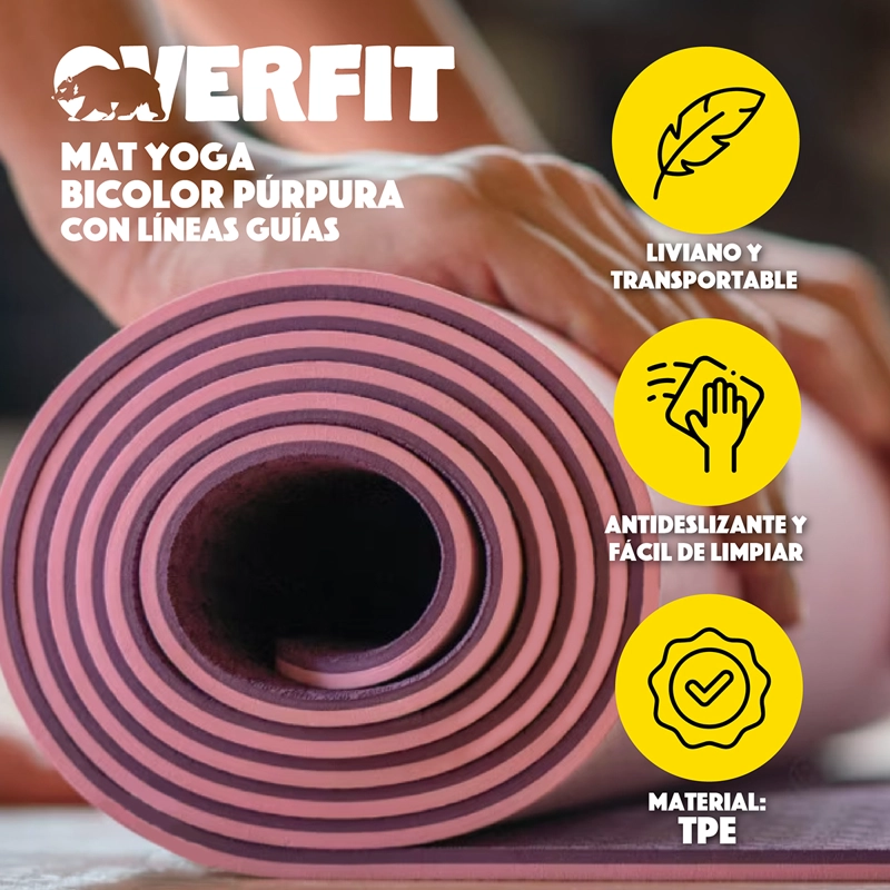 MAT YOGA TPE 8MM OVERFIT EJERCICIO ALFOMBRA CON LINEAS GUIA - 3