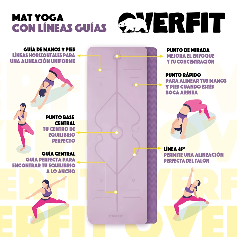 MAT YOGA TPE 8MM OVERFIT EJERCICIO ALFOMBRA CON LINEAS GUIA - 4