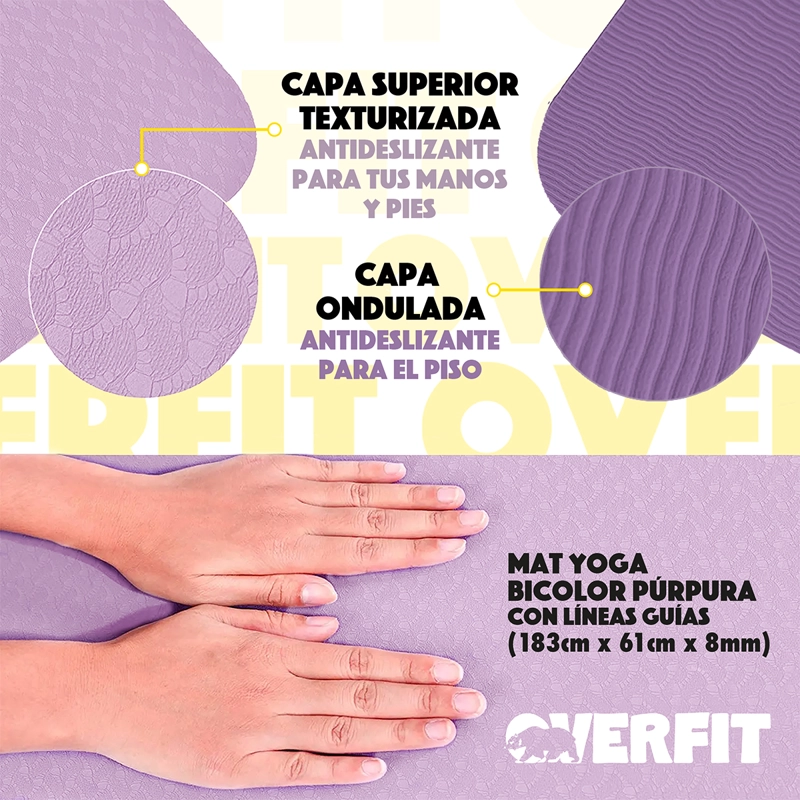 MAT YOGA TPE 8MM OVERFIT EJERCICIO ALFOMBRA CON LINEAS GUIA - 5