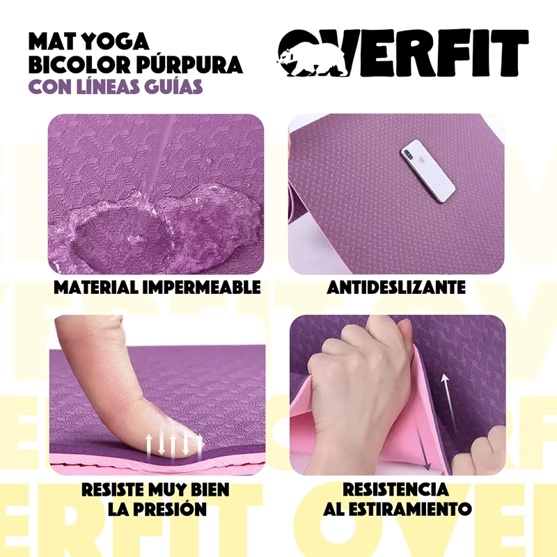 MAT YOGA TPE 8MM OVERFIT EJERCICIO ALFOMBRA CON LINEAS GUIA - 6
