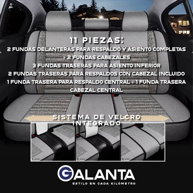 FUNDA CUBRE ASIENTO LINO PU GALANTA SET 5 ASIENTOS LUXURY - 3