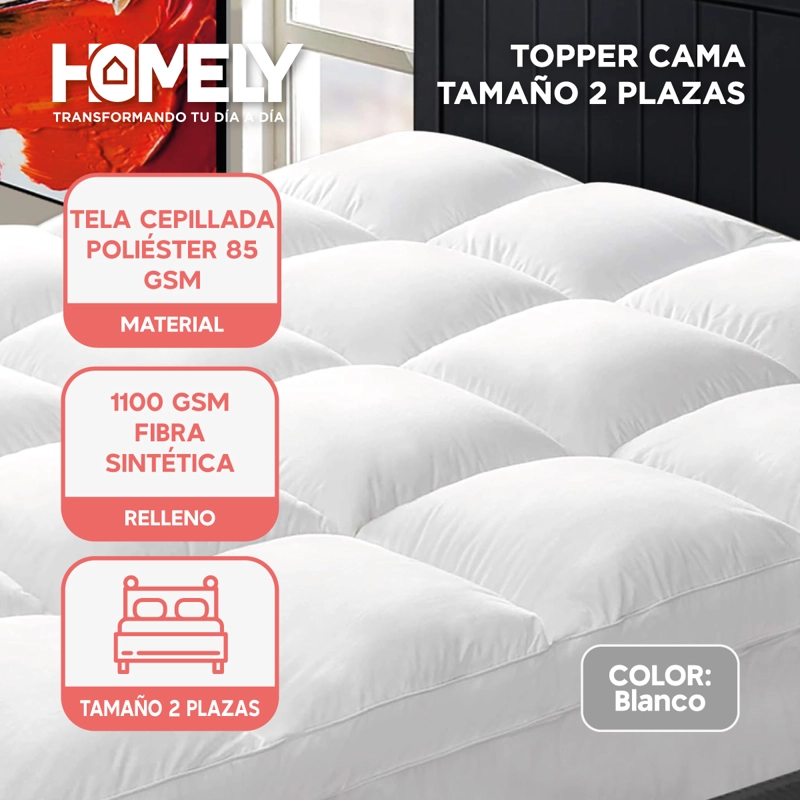 TOPPER CUBRE COLCHON 2 PLAZAS HOMELY ACOLCHADO PREMIUM - 2