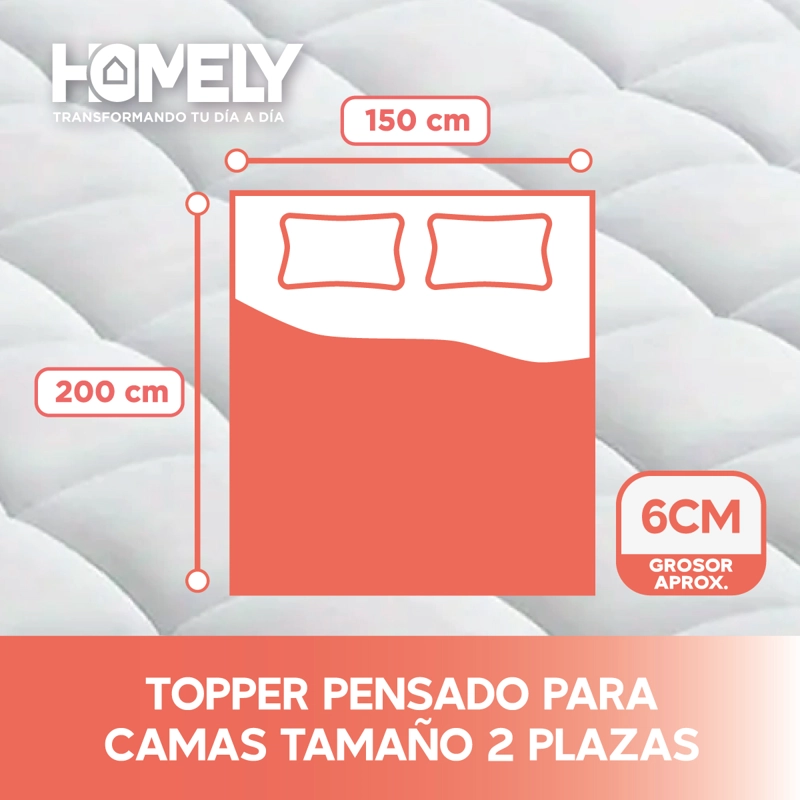 TOPPER CUBRE COLCHON 2 PLAZAS HOMELY ACOLCHADO PREMIUM - 3