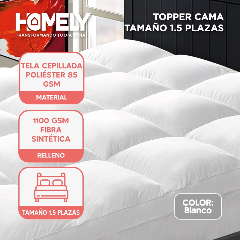TOPPER CUBRE COLCHON 1.5 PLAZAS HOMELY ACOLCHADO PREMIUM - 2