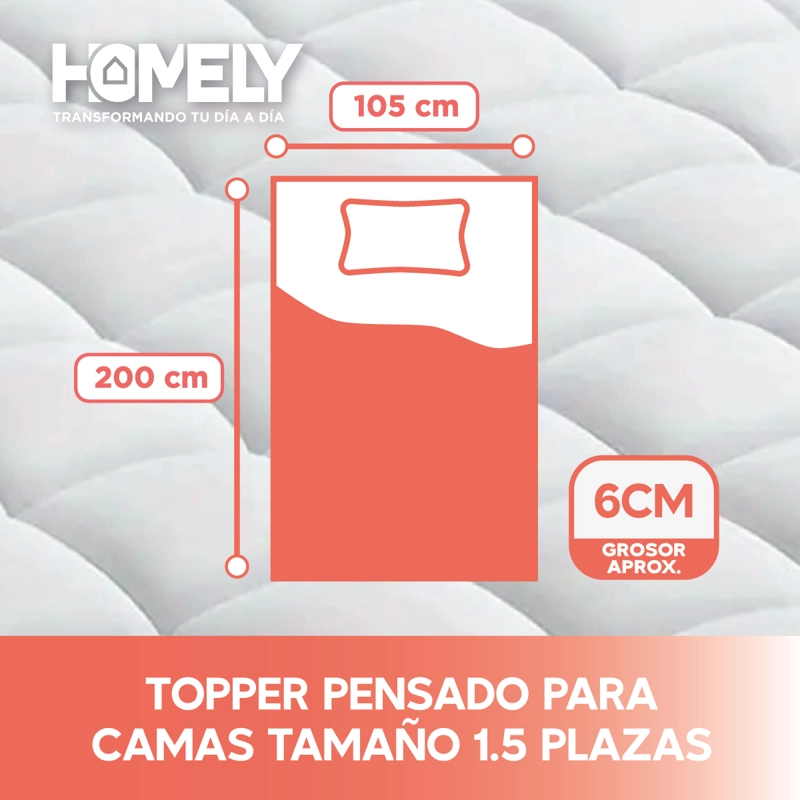 TOPPER CUBRE COLCHON 1.5 PLAZAS HOMELY ACOLCHADO PREMIUM - 3