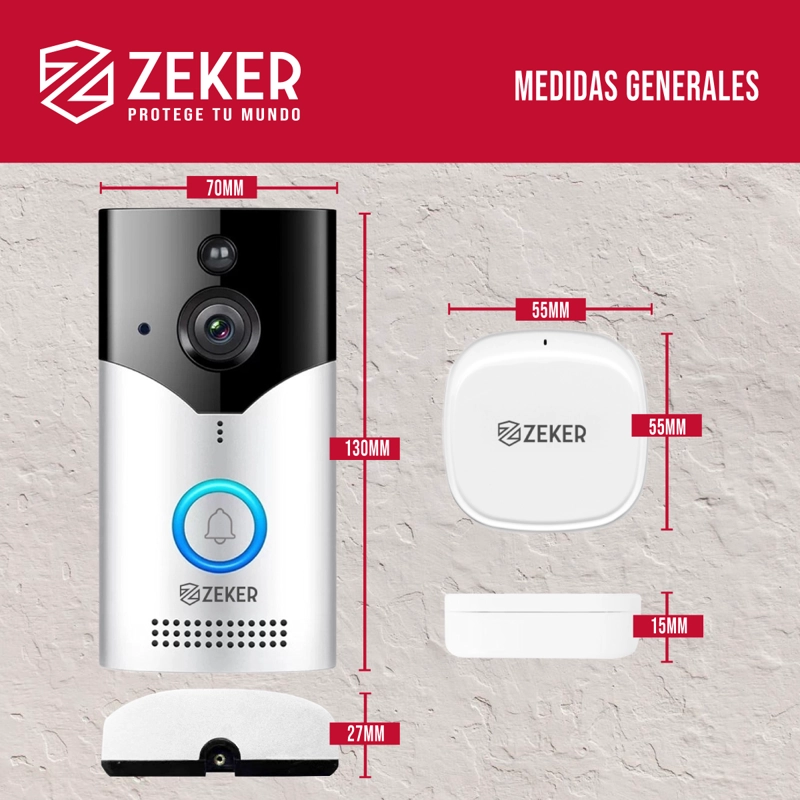 TIMBRE INALAMBRICO DE SEGURIDAD INTELIGENTE ZEKER CAMARA 4MP - 4