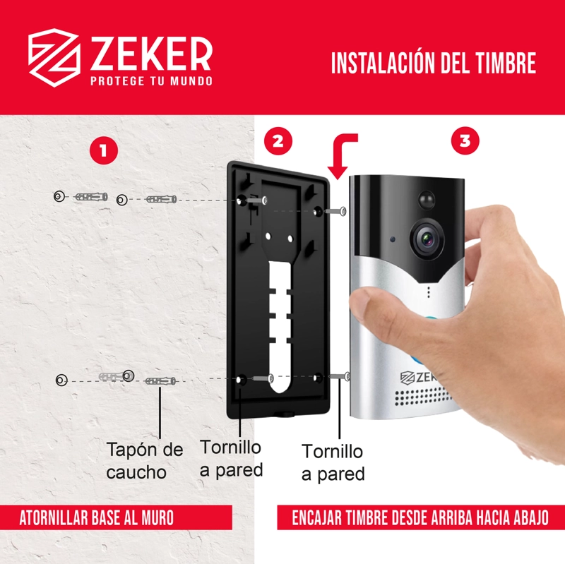 TIMBRE INALAMBRICO DE SEGURIDAD INTELIGENTE ZEKER CAMARA 4MP - 8