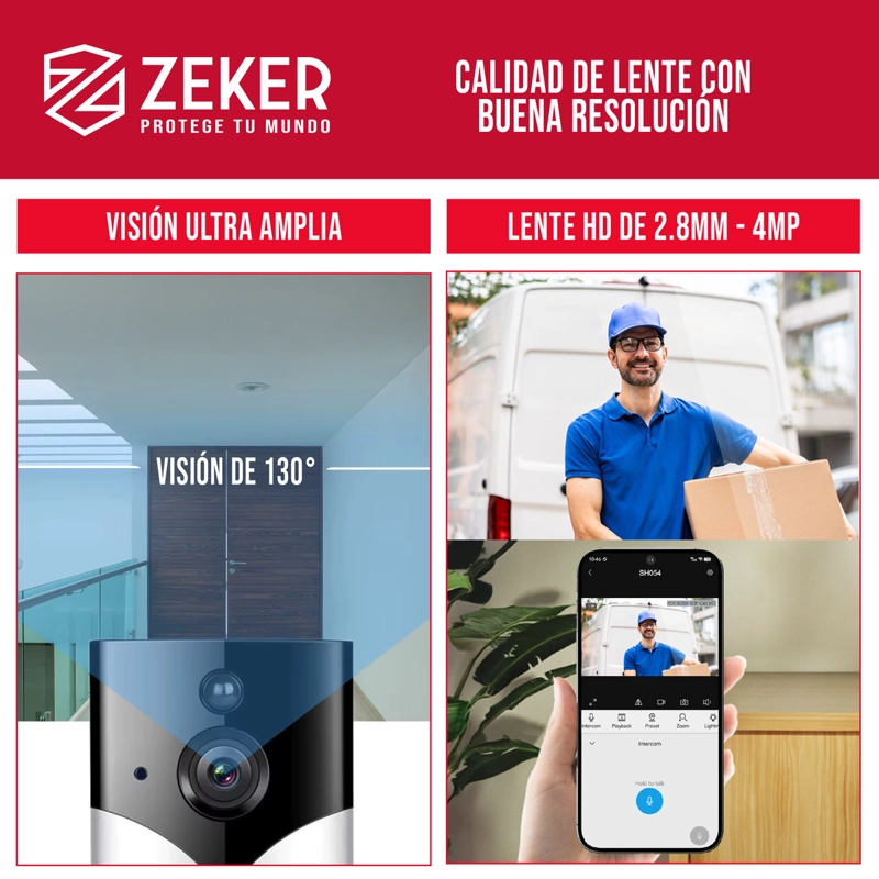 TIMBRE INALAMBRICO DE SEGURIDAD INTELIGENTE ZEKER CAMARA 4MP - 9