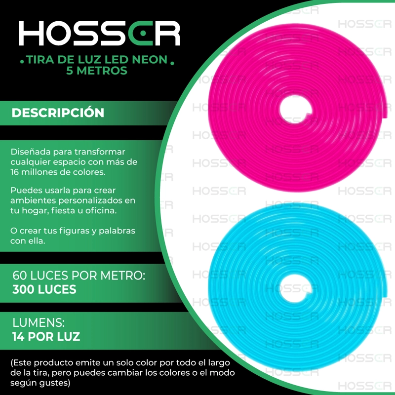 TIRAS LUCES LED NEON HOSSER CINTA LED RGB 5 MT FLEXIBLE TUYA - 2