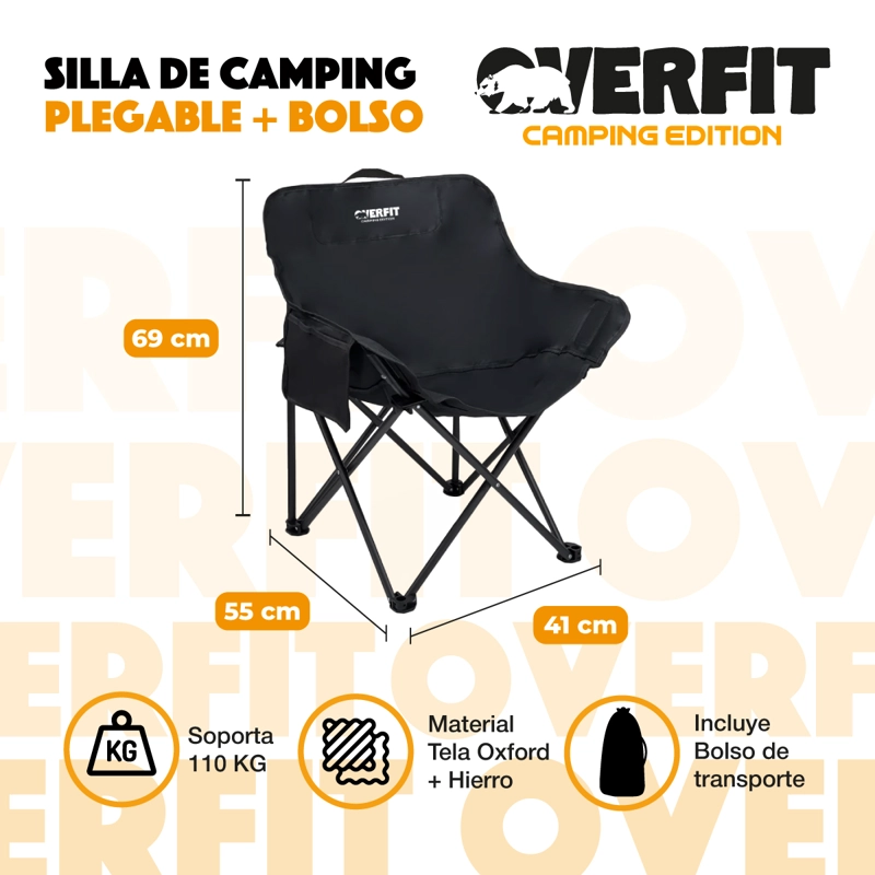 SILLA PLEGABLE CAMPING OVERFIT + BOLSO TRANSPORTE PLAYA - 2