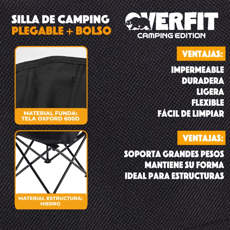 SILLA PLEGABLE CAMPING OVERFIT + BOLSO TRANSPORTE PLAYA - 5