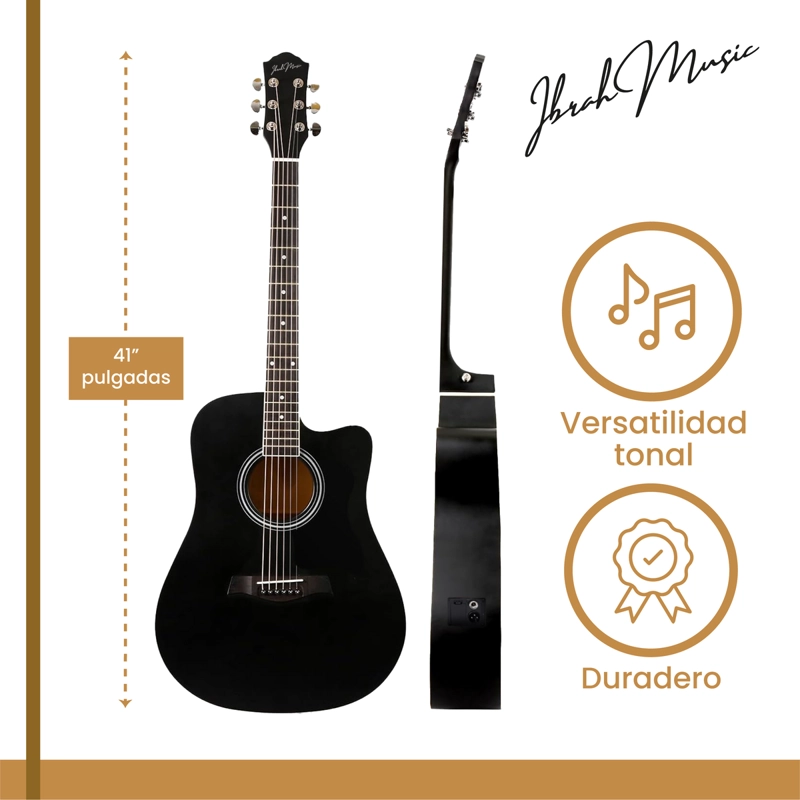 GUITARRA ELECTROACUSTICA IBRAH MUSIC 41 PULGADAS FUNDA + ACC - 2