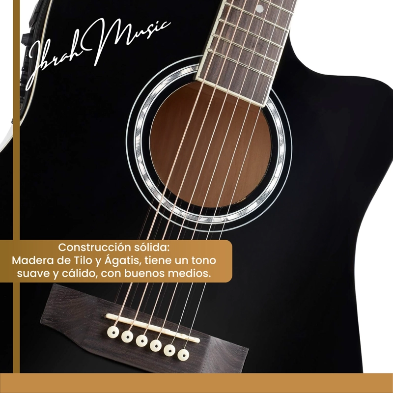 GUITARRA ELECTROACUSTICA IBRAH MUSIC 41 PULGADAS FUNDA + ACC - 7
