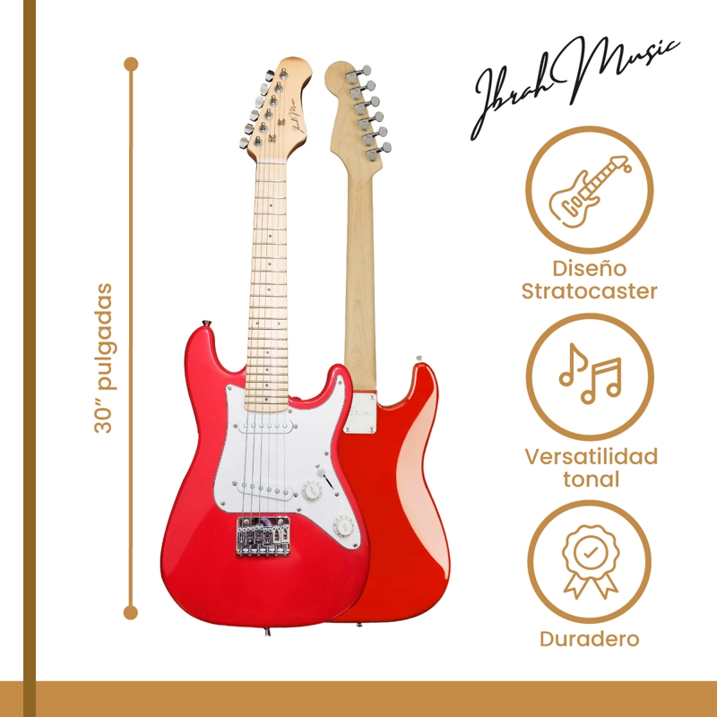 GUITARRA ELECTRICA STRATOCASTER NIÑO IBRAH 30 PGDS AMPLIF - 2