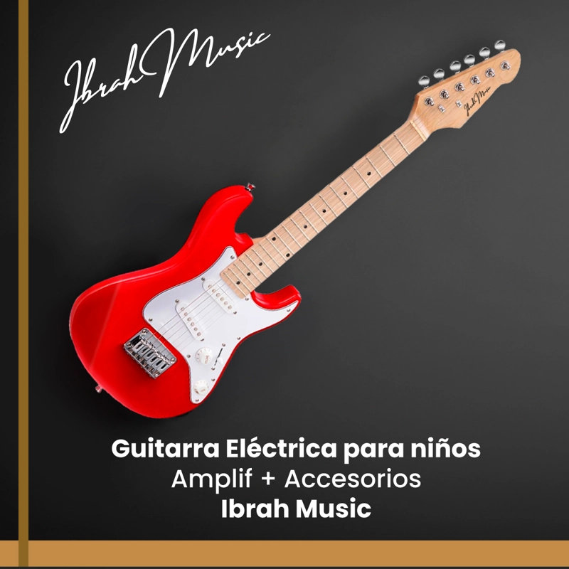 GUITARRA ELECTRICA STRATOCASTER NIÑO IBRAH 30 PGDS AMPLIF - 7