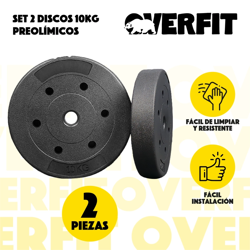 PAR DISCOS PREOLIMPICOS 10KG OVERFIT PVC SET 2 PESAS BARRA - 2