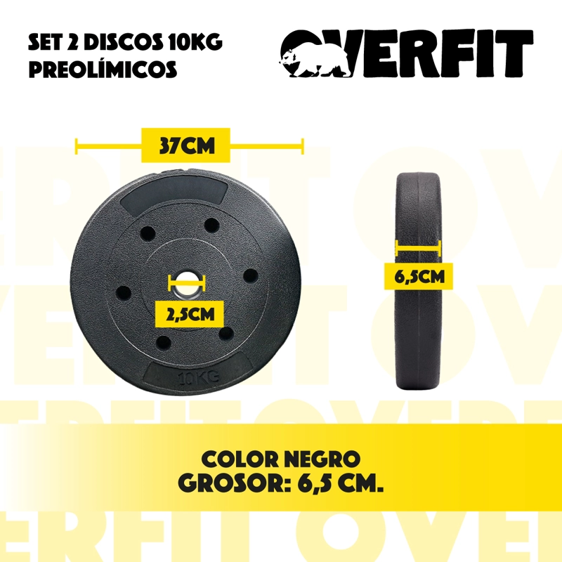 PAR DISCOS PREOLIMPICOS 10KG OVERFIT PVC SET 2 PESAS BARRA - 3