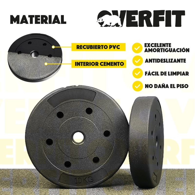 PAR DISCOS PREOLIMPICOS 10KG OVERFIT PVC SET 2 PESAS BARRA - 4