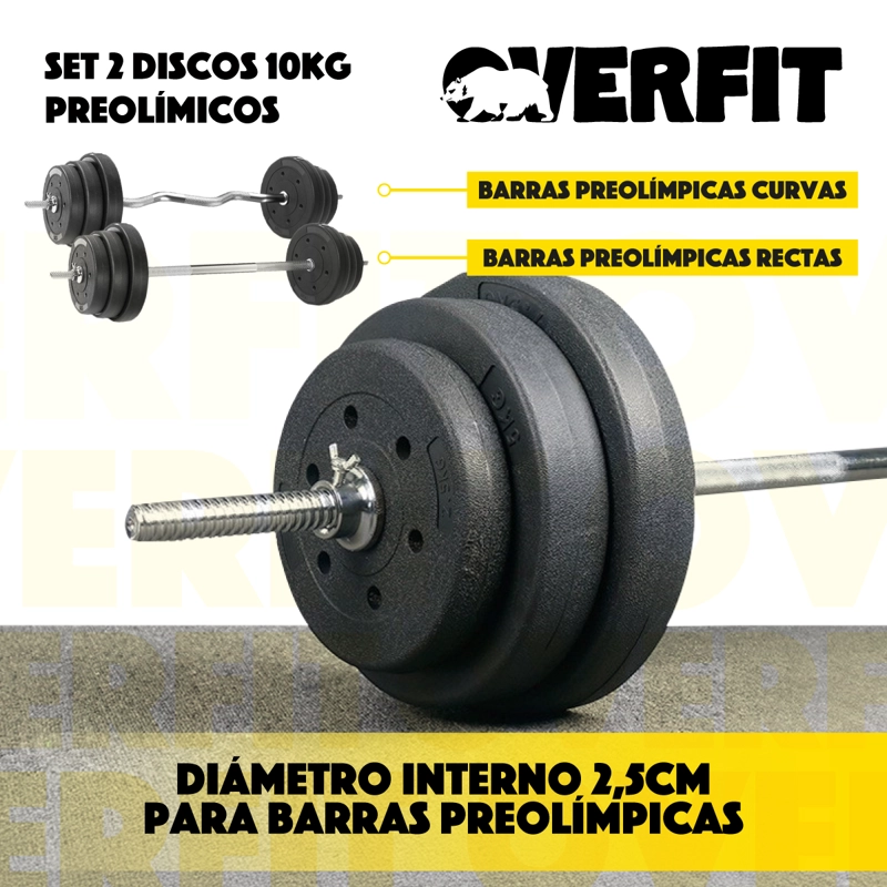 PAR DISCOS PREOLIMPICOS 10KG OVERFIT PVC SET 2 PESAS BARRA - 5