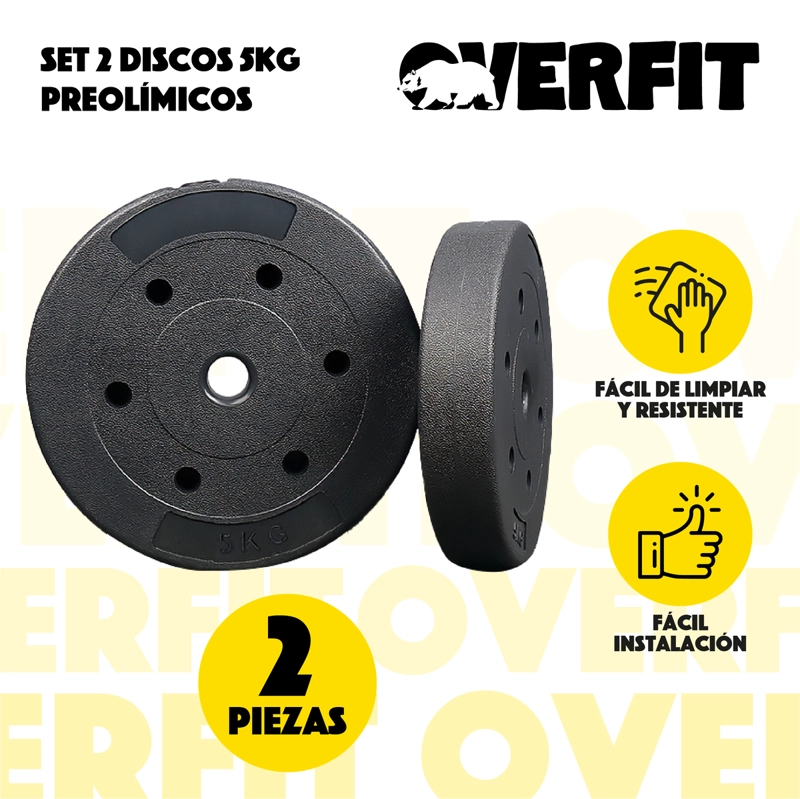 PAR DISCOS PREOLIMPICOS 5KG OVERFIT PVC SET 2 PESAS BARRA - 2
