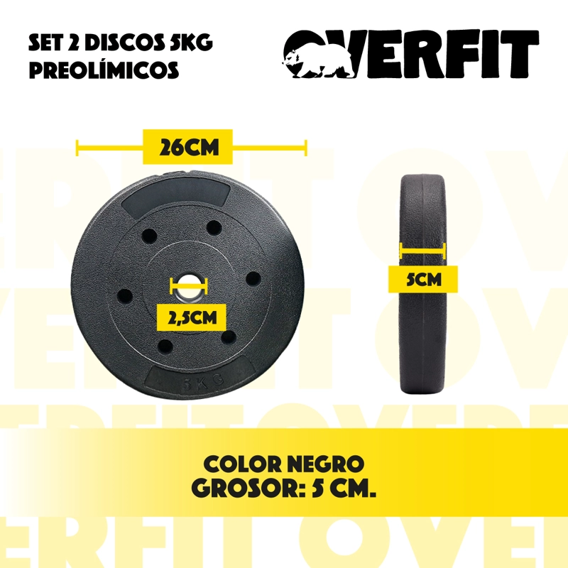 PAR DISCOS PREOLIMPICOS 5KG OVERFIT PVC SET 2 PESAS BARRA - 3