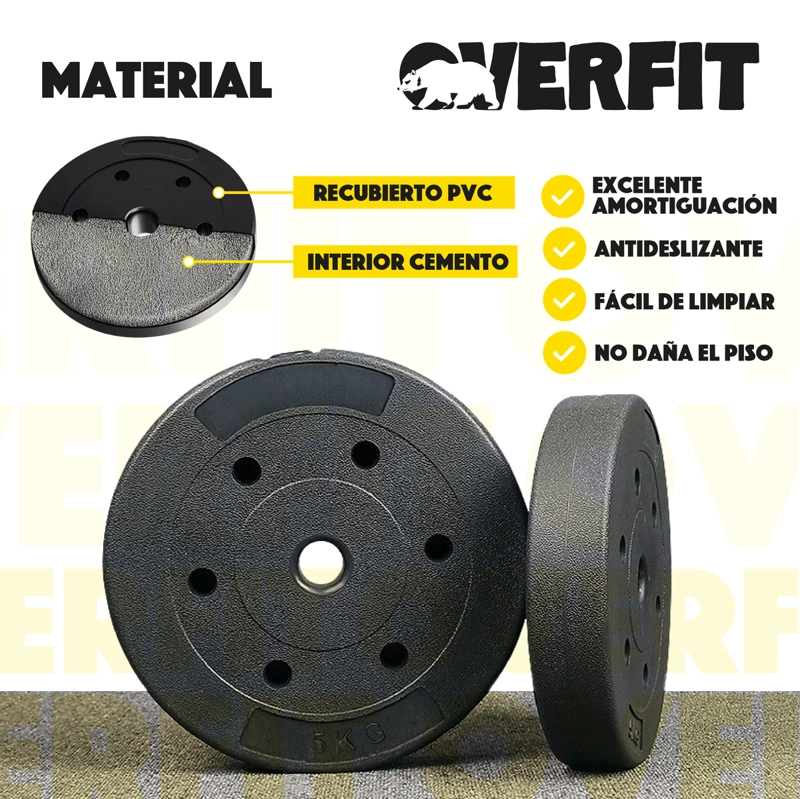 PAR DISCOS PREOLIMPICOS 5KG OVERFIT PVC SET 2 PESAS BARRA - 4