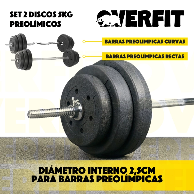 PAR DISCOS PREOLIMPICOS 5KG OVERFIT PVC SET 2 PESAS BARRA - 5