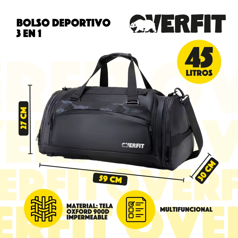 BOLSO GYM DEPORTIVO DUFFEL OVERFIT 45L GIMNASIO ENTRENAMIENT - 2